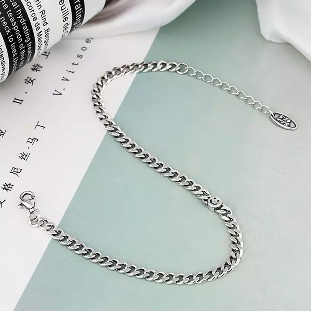 sterling silver bracelet pendant handmade smile face chain